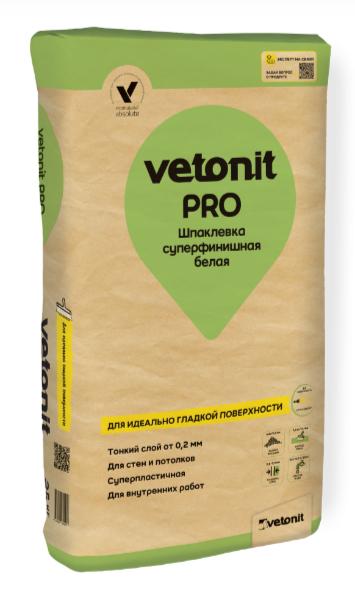 Шпаклевка суперфинишная белая Vetonit PRO (25кг) 48шт в паллете