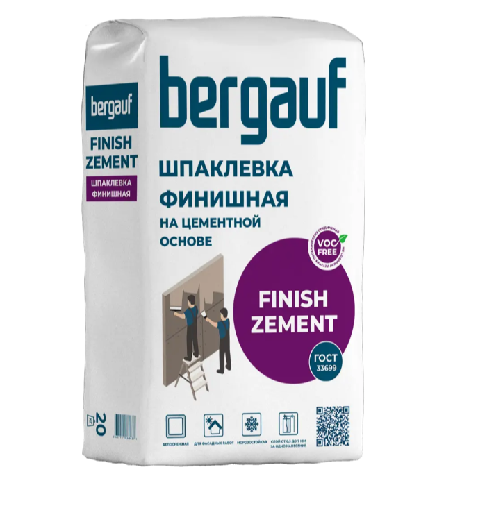 Шпаклевка финишная цементная белая Finish Zement 20кг. Bergauf